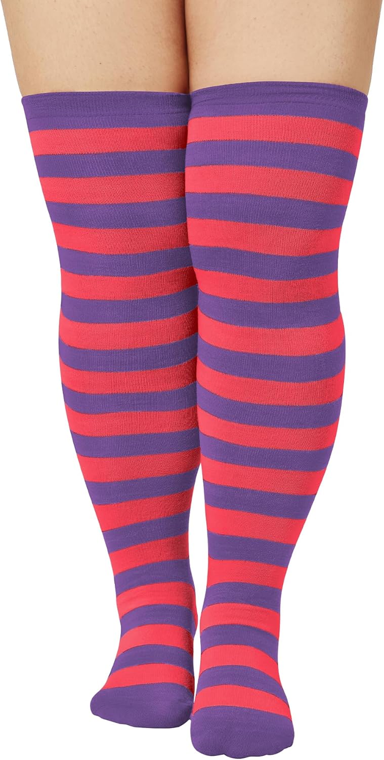 Zando Striped Plus Size Womens Thigh High Socks Thigh Highs Over The Knee Socks Thick Thighs Long Leg Warmer Halloween - Image 1